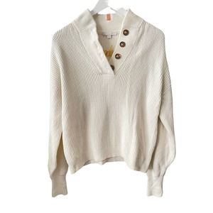 Lunya Cozy Cotton Silk Waffle Henley, XS, Cream